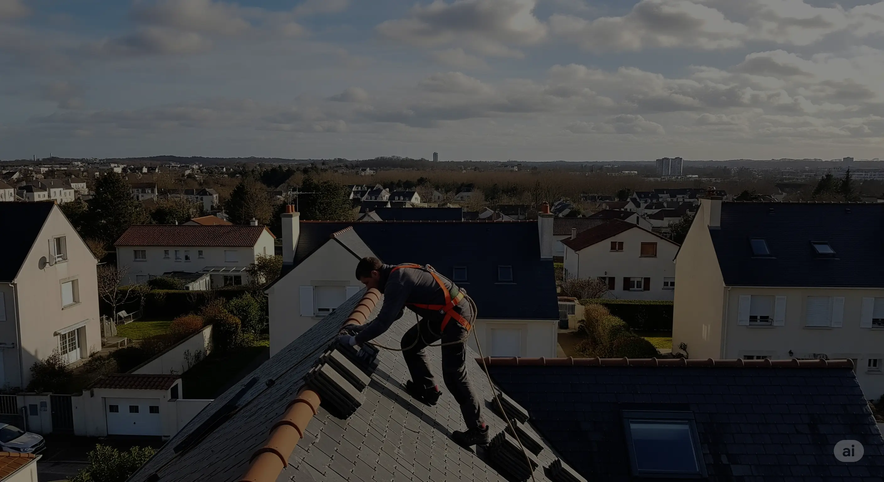 Réparation fuite toiture Nantes — couvreur en intervention sur ardoise